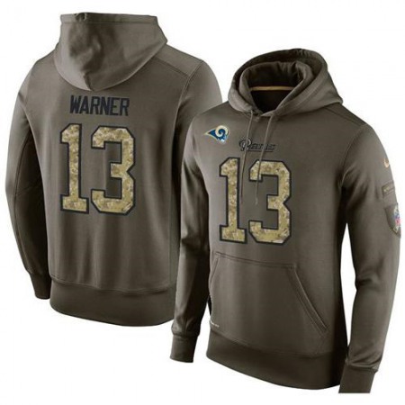 NFL Men's Los Angeles Rams #13 Kurt Warner Stitched Green Olive Salute To Service KO Performance Hoodie