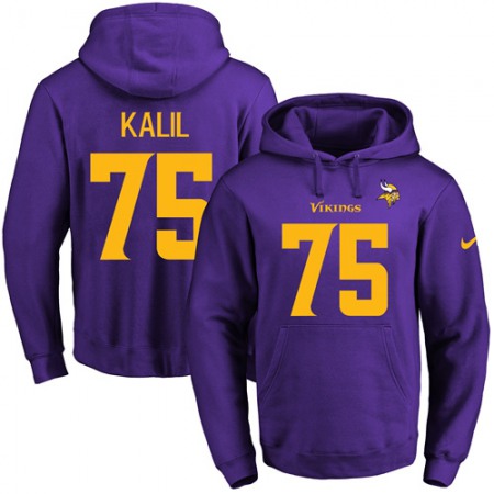 Vikings #75 Matt Kalil Purple(Gold No.) Name & Number Pullover NFL Hoodie