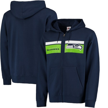 Men's Seattle Seahawks Navy Touchback Full-Zip NFL Hoodie