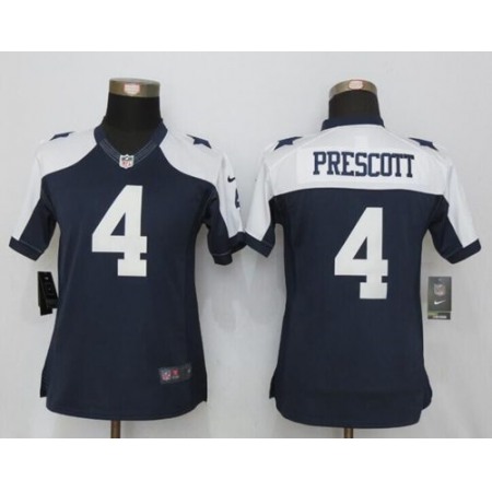 Cowboys #4 Dak Prescott Navy Blue Thanksgiving Throwback Women's Stitched NFL Limited Jersey