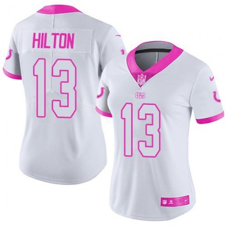 Colts #13 T.Y. Hilton White/Pink Women's Stitched NFL Limited Rush Fashion Jersey