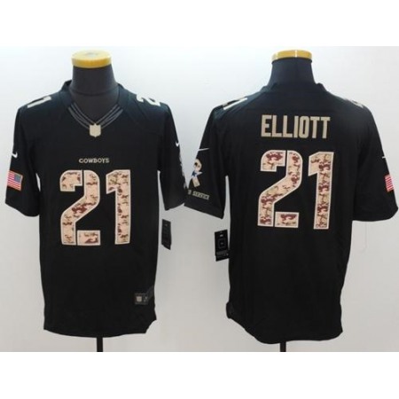 Cowboys #21 Ezekiel Elliott Black Men's Stitched NFL Limited Salute To Service Jersey
