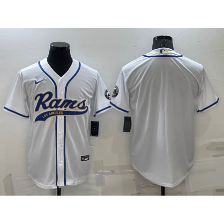 Men's Los Angeles Rams Blank White With Patch Cool Base Stitched Baseball Jersey