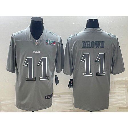 Men's Philadelphia Eagles #11 A.J. Brown Gray Super Bowl LVII Patch Atmosphere Fashion Stitched Jersey