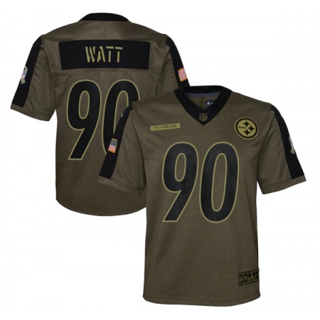 Youth Pittsburgh Steelers #90 T.J. Watt 2021 Olive Salute To Service Limited Stitched Jersey