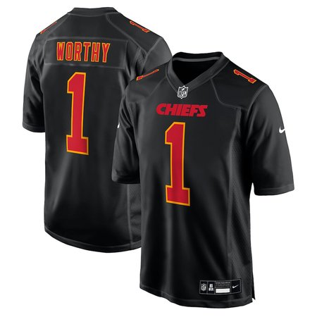 Youth Kansas City Chiefs #1 Xavier Worthy Carbon Black Fashion Game Jersey