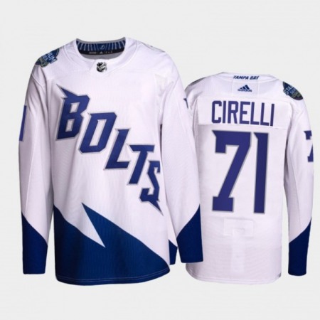 Men's Tampa Bay Lightning #71 Anthony Cirelli 2022 White Stadium Series Stitched Jersey