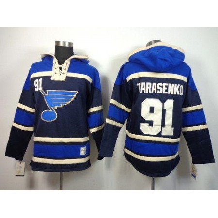 Blues #91 Vladimir Tarasenko Navy Blue Sawyer Hooded Sweatshirt Stitched NHL Jersey