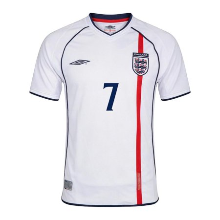 Men's BECKHAM #7 England Home Retro Soccer Jersey 2002