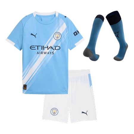 Kid's Manchester City Home Soccer Jersey Full Kit 2025/26